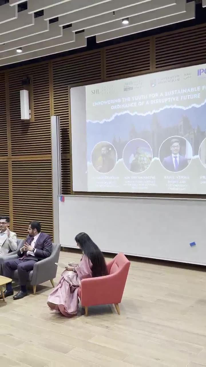 Addressing the audience at University of Birmingham Dubai
